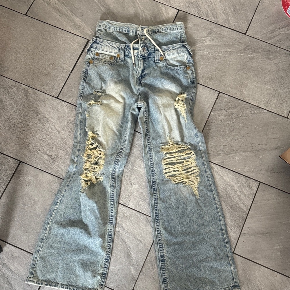 True Religion Bobbi Double Waistband distressed baggy jeans